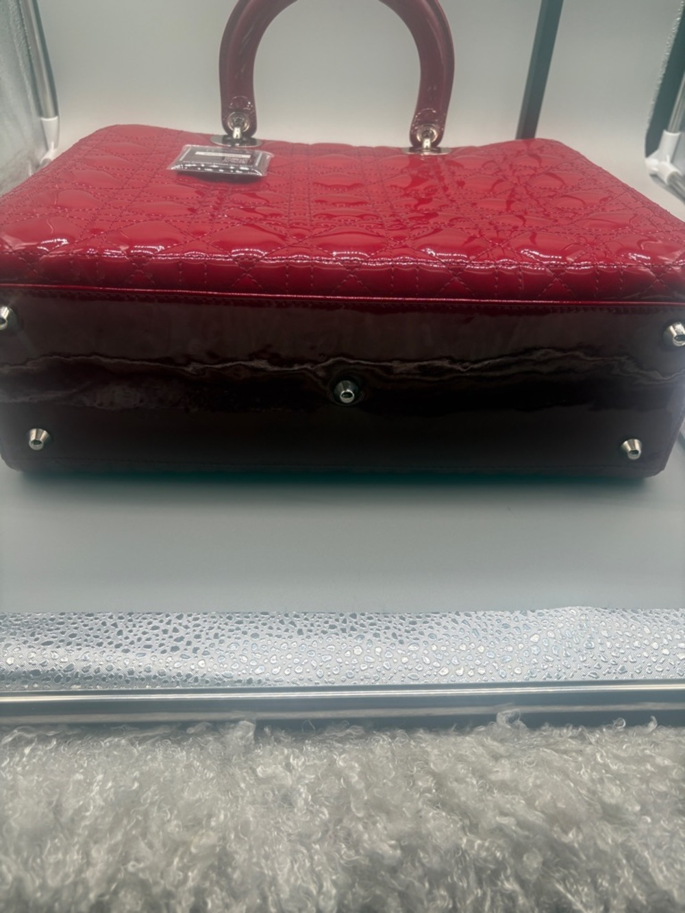 Christian Dior Lady Dior Large Red Patent Cannage Tote Bag Charm - Picture 9 of 15